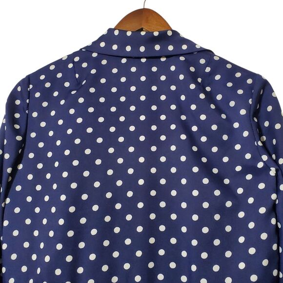 Vintage Lillie Rubin Carlye Size 12 Blue Polka Dot Midi Dress Long Sleeve Womens - Picture 7 of 14